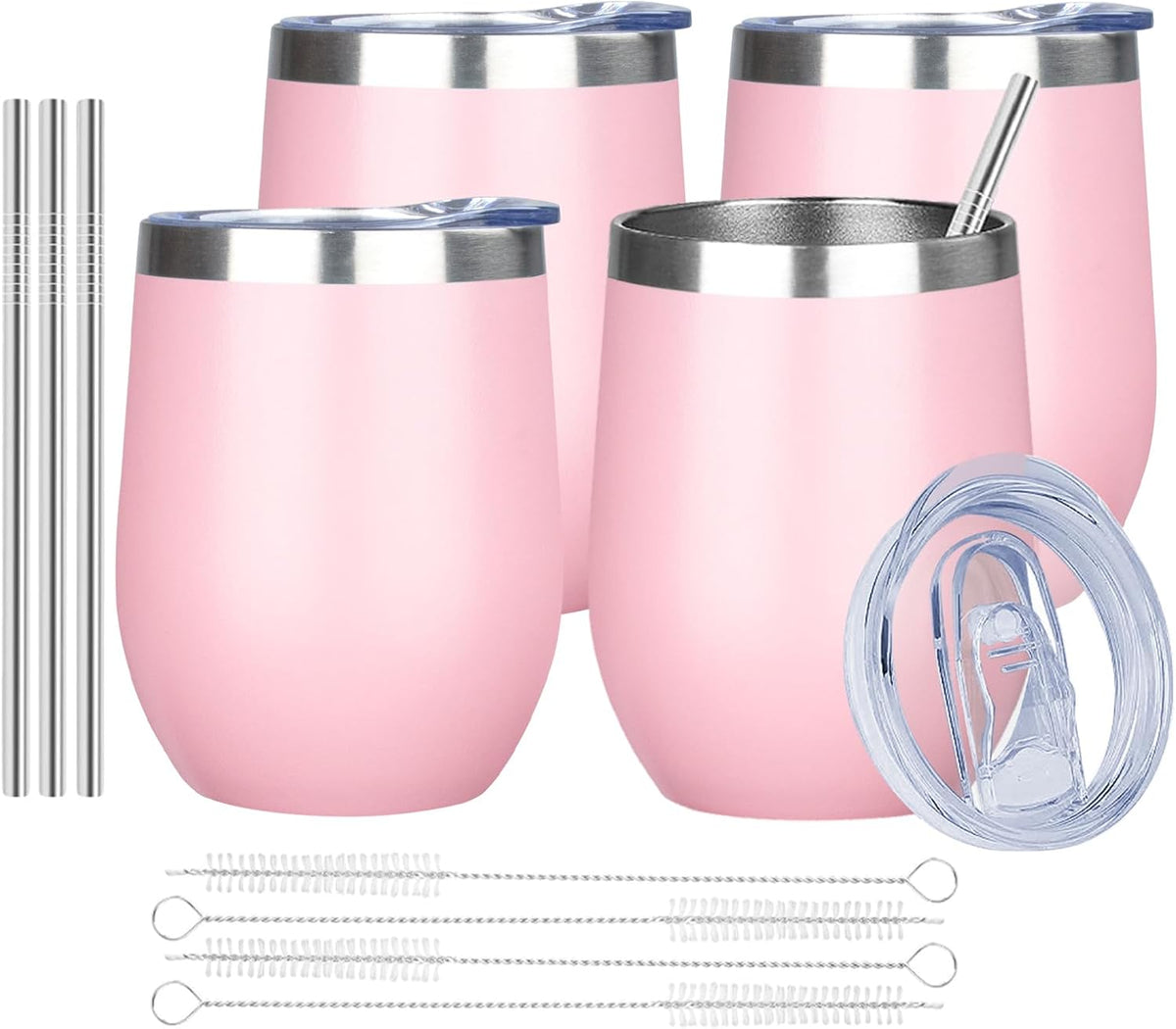 12 Oz Insulated Wine Tumbler Bulk with Lid Wine Glass(Pink,4 Pack)