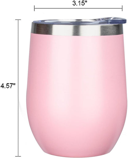 12 Oz Insulated Wine Tumbler Bulk with Lid Wine Glass(Pink,4 Pack)