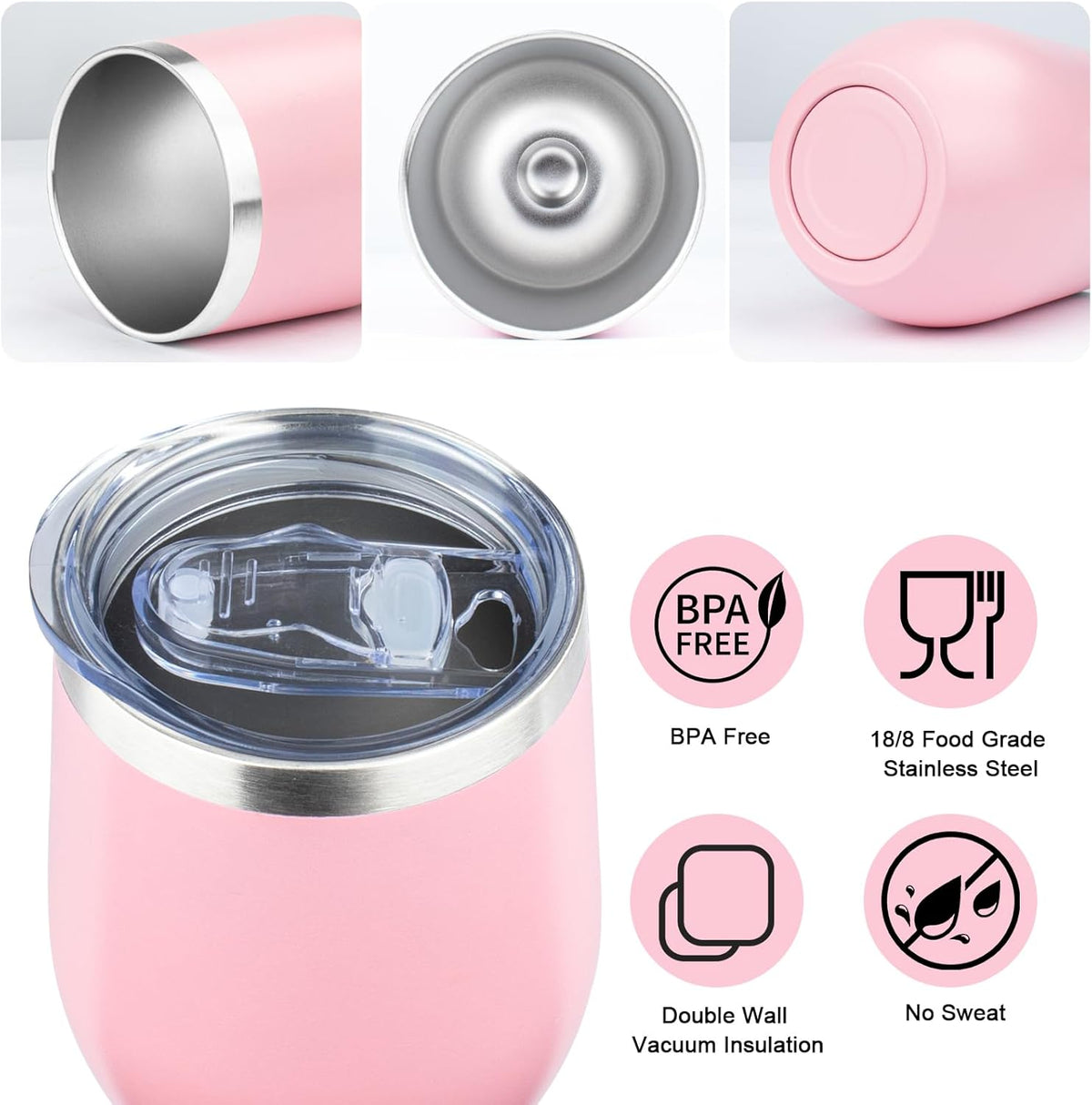12 Oz Insulated Wine Tumbler Bulk with Lid Wine Glass(Pink,4 Pack)