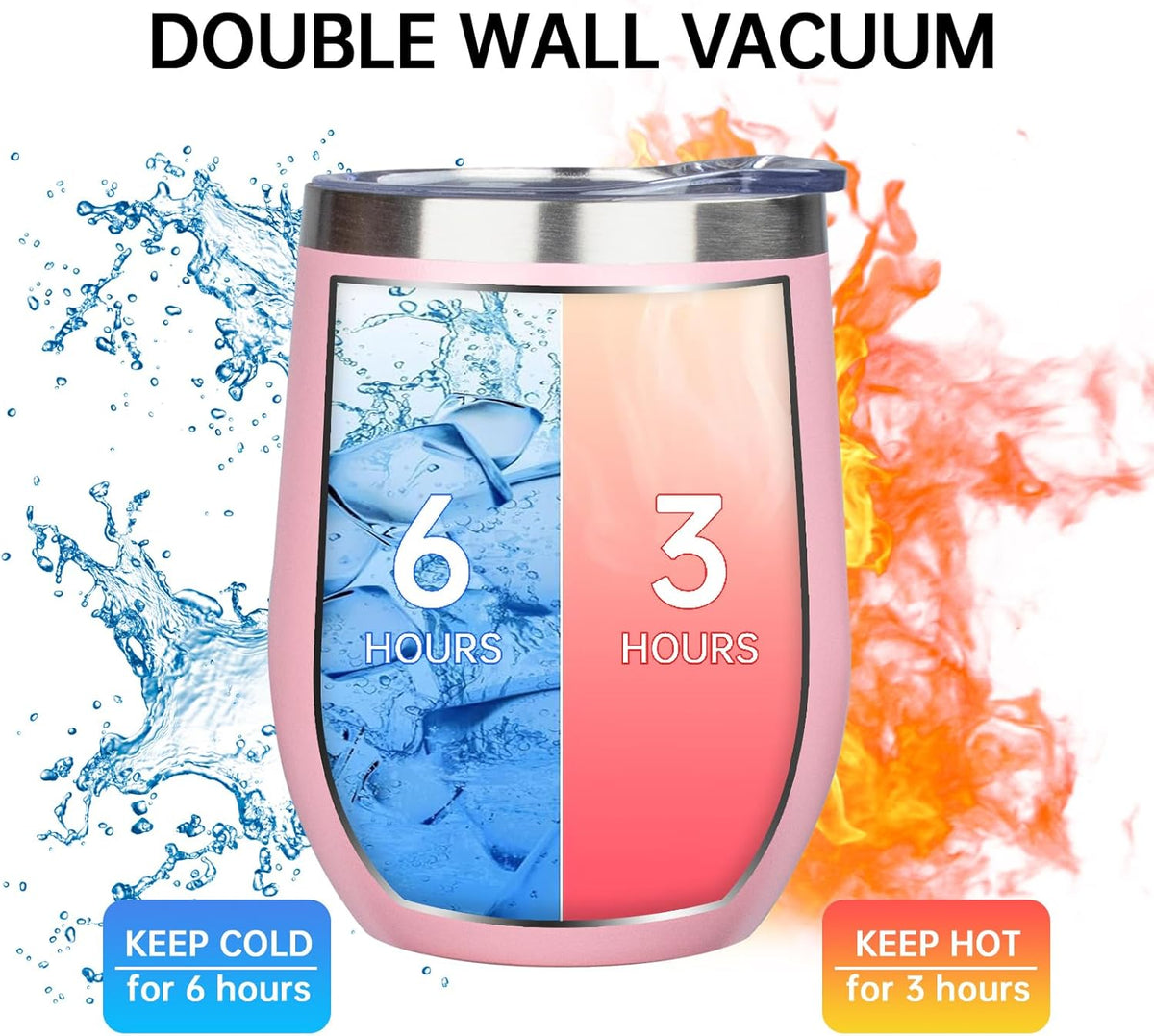 12 Oz Insulated Wine Tumbler Bulk with Lid Wine Glass(Pink,4 Pack)