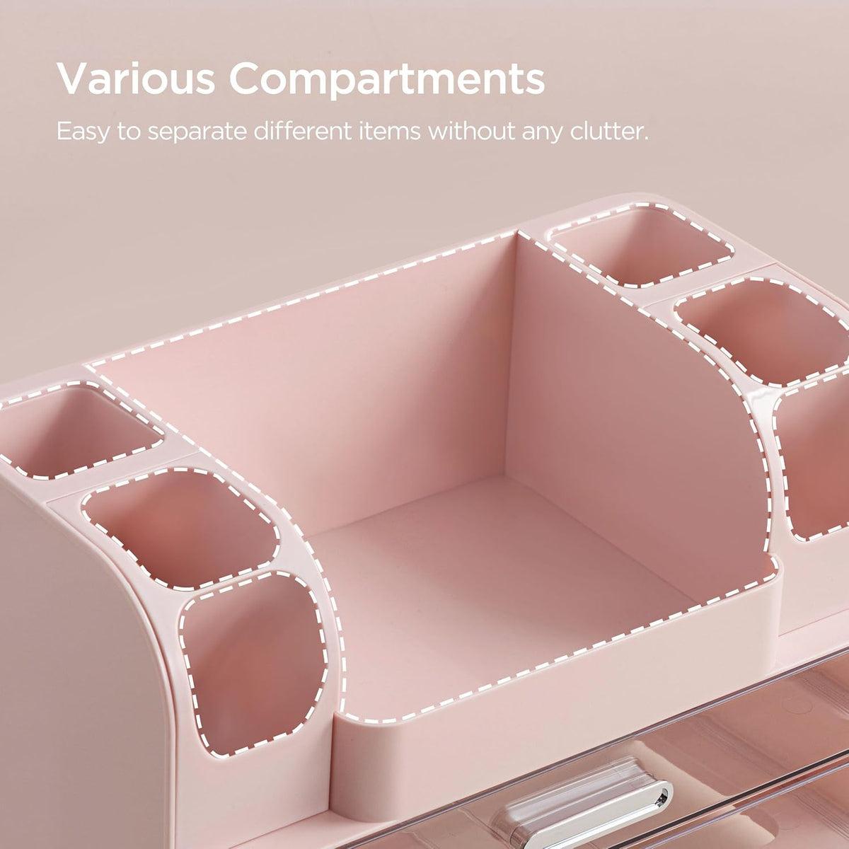 Makeup Organizer for Vanity with Brush Holder, Large Bathroom Countertop Cosmetic Organizer Skin Care Storage, Easy to Store Lipsticks, Nail Polishes, Perfumes, Eyeshadow Palettes, Pink