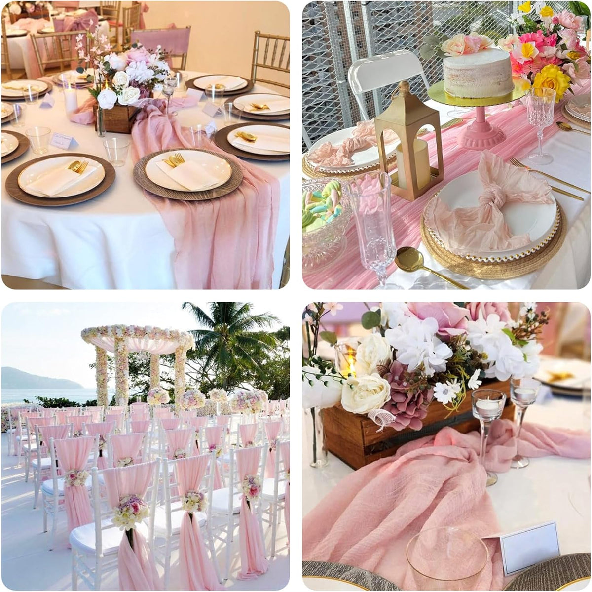 Blushing Pink Cheesecloth Table Runner 10ft Gauze Table Runner for Wedding Baby Bridal Shower Party 32x120 Inches Boho Rustic Long Cheese Cloth Spring Home Decorations