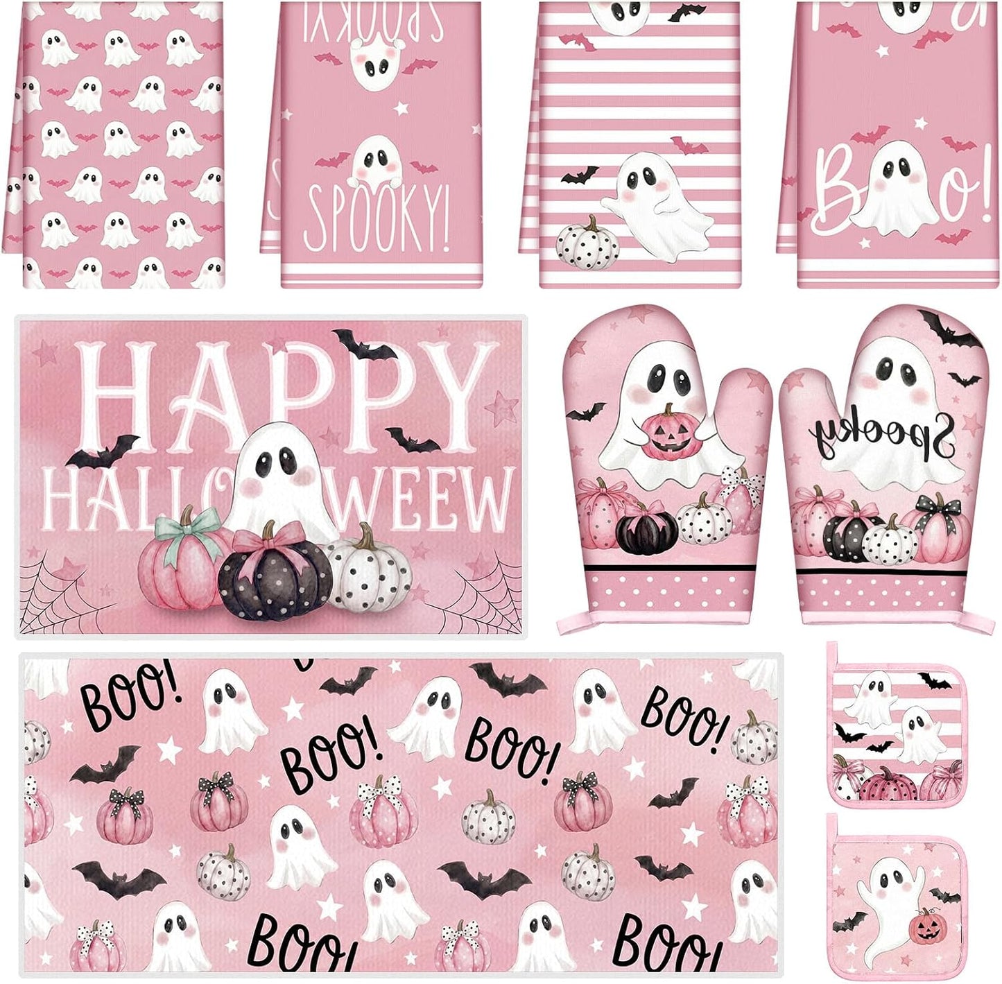 10 Pcs Halloween Pink Ghost Kitchen Decor Set Boo Kitchen Towel