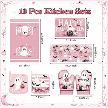 10 Pcs Halloween Pink Ghost Kitchen Decor Set Boo Kitchen Towel