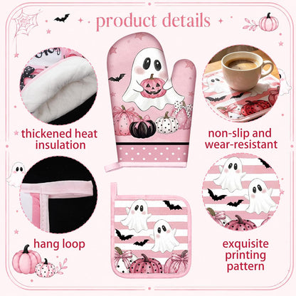10 Pcs Halloween Pink Ghost Kitchen Decor Set Boo Kitchen Towel