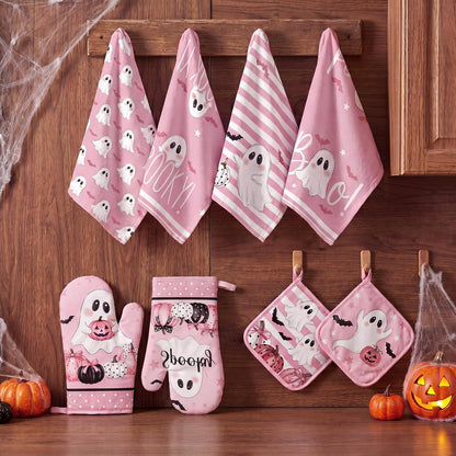 10 Pcs Halloween Pink Ghost Kitchen Decor Set Boo Kitchen Towel