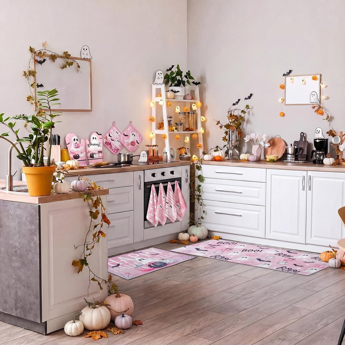 10 Pcs Halloween Pink Ghost Kitchen Decor Set Boo Kitchen Towel