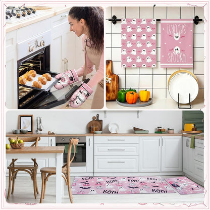 10 Pcs Halloween Pink Ghost Kitchen Decor Set Boo Kitchen Towel