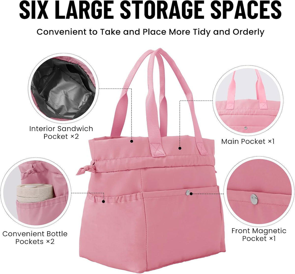 Lunch Bag for Women Reusable Drawstring Insulated Lunch Box Stain-Resistant Large Cinch Closure Lunch Bags for Work Office