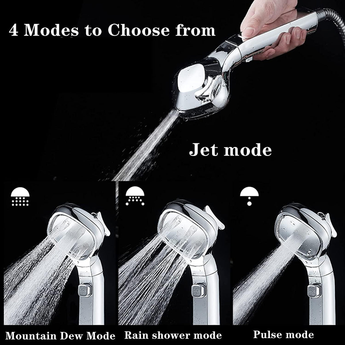 Pressurized Shower Head with 4 Modes Support One-Touch Water Cut-Off, Powerful Handheld Shower Heads High Pressure Water Saving (Pink)