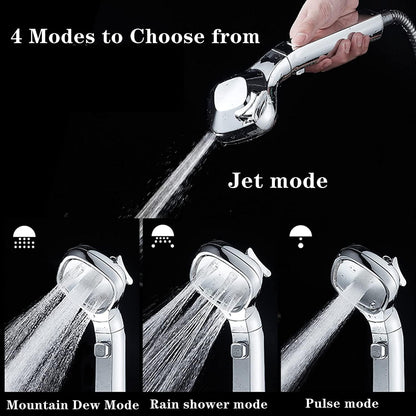 Pressurized Shower Head with 4 Modes Support One-Touch Water Cut-Off, Powerful Handheld Shower Heads High Pressure Water Saving (Pink)