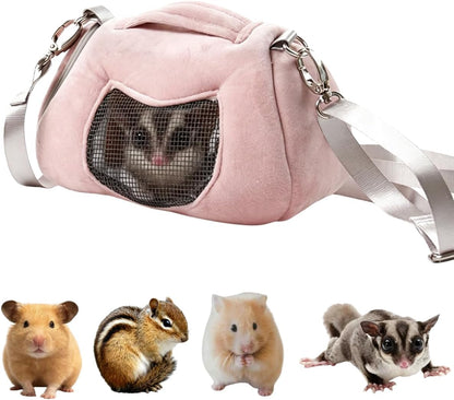 Small Pet Carrier Bag with Pocket for Hamster Sugar Glider Pouch (Pink A)