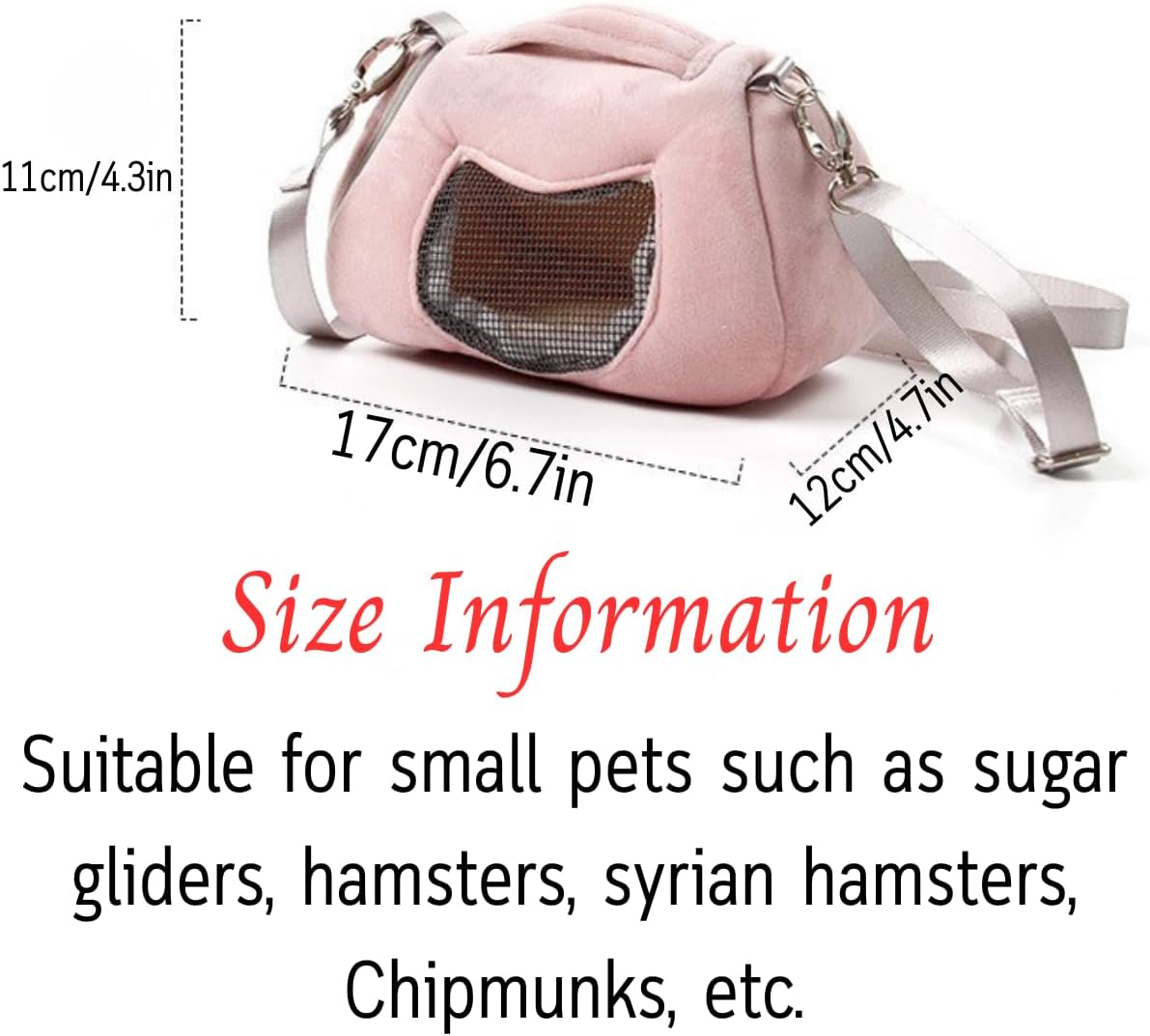 Small Pet Carrier Bag with Pocket for Hamster Sugar Glider Pouch (Pink A)
