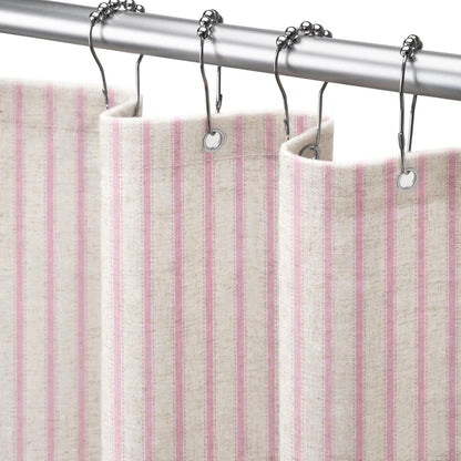 Farmhouse Striped Shower Curtain Pink Vintage Linen Curtain 72"W X 72"L