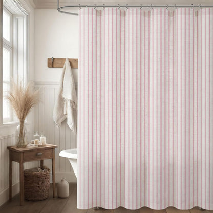 Farmhouse Striped Shower Curtain Pink Vintage Linen Curtain 72"W X 72"L