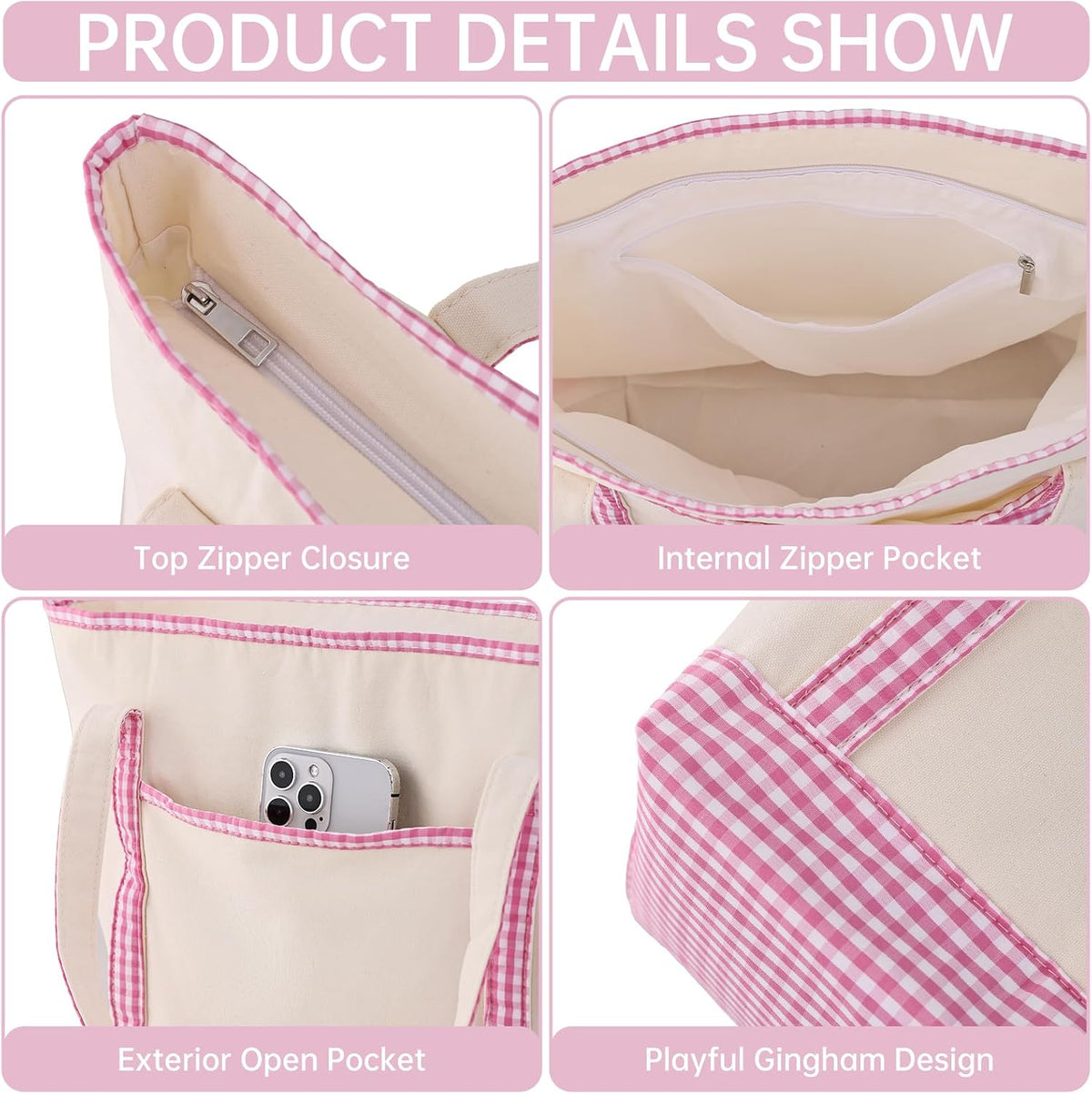 Gingham Tote Bag for Women