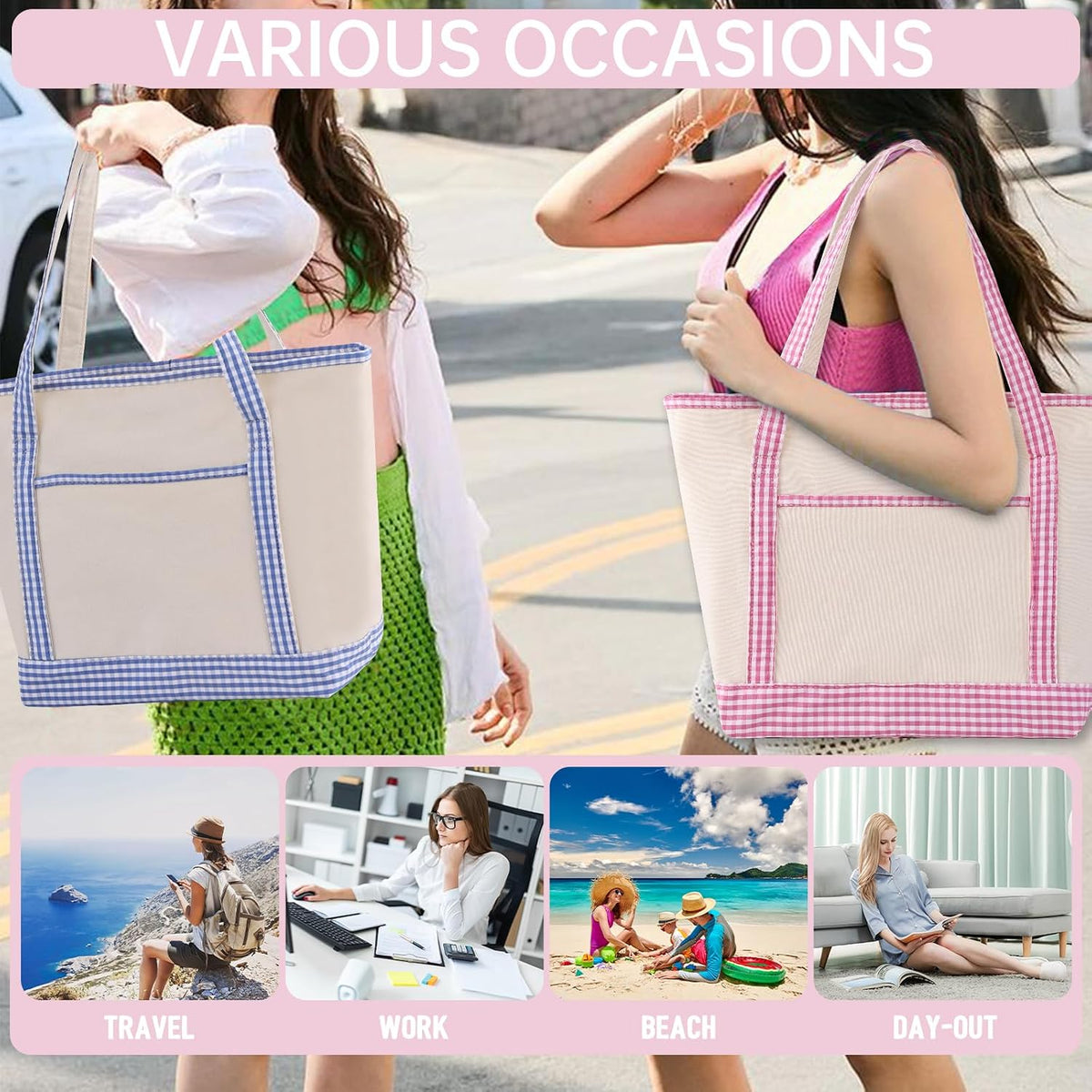 Gingham Tote Bag for Women