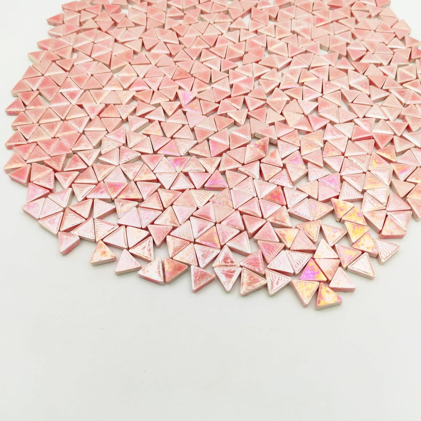 1.1LB Equilateral Triangle Ceramic Mosaic Tiles,800PCS Iridescent Mosaic Tile Pieces for Mosaic Craft Supplies,DIY Mosaic Handmade Home and Outdoor Decor (Rainbow Light Pink)