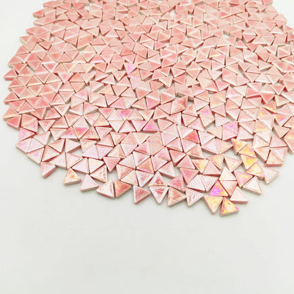 1.1LB Equilateral Triangle Ceramic Mosaic Tiles,800PCS Iridescent Mosaic Tile Pieces for Mosaic Craft Supplies,DIY Mosaic Handmade Home and Outdoor Decor (Rainbow Light Pink)