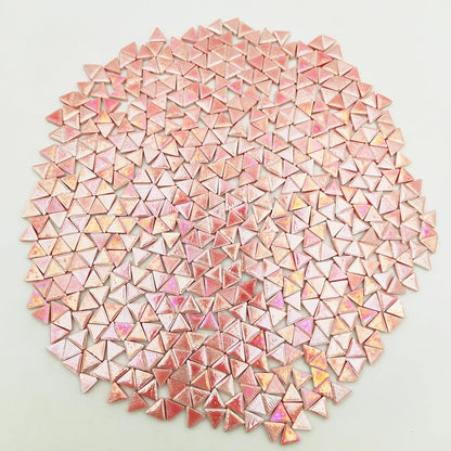 1.1LB Equilateral Triangle Ceramic Mosaic Tiles,800PCS Iridescent Mosaic Tile Pieces for Mosaic Craft Supplies,DIY Mosaic Handmade Home and Outdoor Decor (Rainbow Light Pink)
