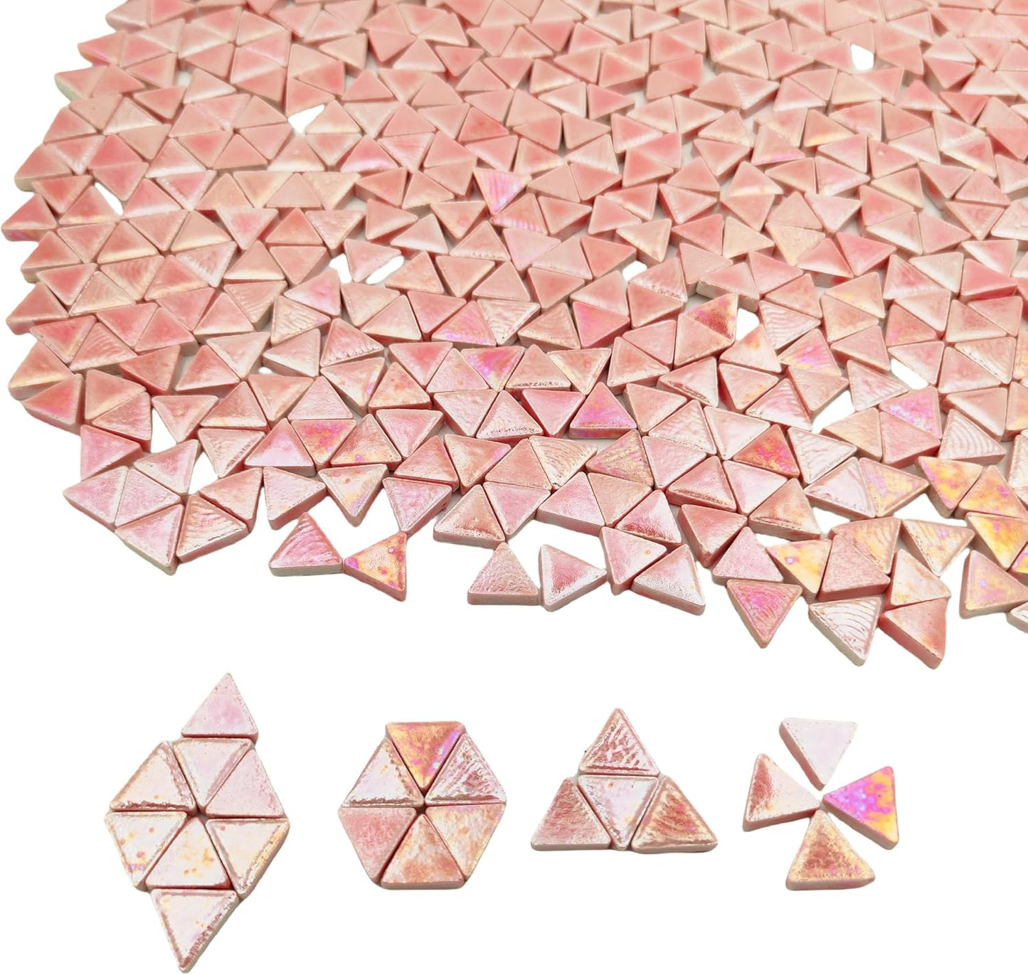 1.1LB Equilateral Triangle Ceramic Mosaic Tiles,800PCS Iridescent Mosaic Tile Pieces for Mosaic Craft Supplies,DIY Mosaic Handmade Home and Outdoor Decor (Rainbow Light Pink)