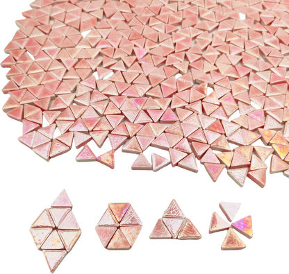1.1LB Equilateral Triangle Ceramic Mosaic Tiles,800PCS Iridescent Mosaic Tile Pieces for Mosaic Craft Supplies,DIY Mosaic Handmade Home and Outdoor Decor (Rainbow Light Pink)