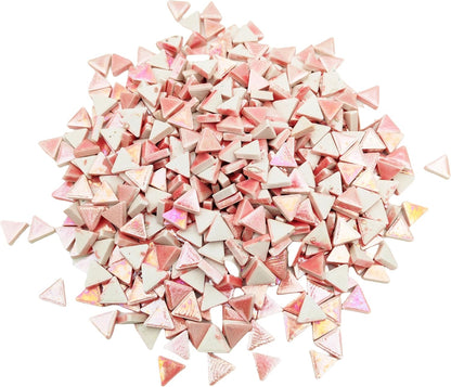 1.1LB Equilateral Triangle Ceramic Mosaic Tiles,800PCS Iridescent Mosaic Tile Pieces for Mosaic Craft Supplies,DIY Mosaic Handmade Home and Outdoor Decor (Rainbow Light Pink)
