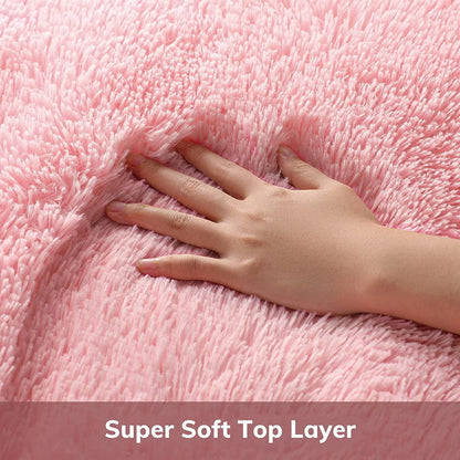 Pink Round Rug for Bedroom Girls, Kids Fluffy Kawaii Fuzzy Shag Circle Circular Area Rugs, Cute Plush Small Carpet 4Ft 4 Foot, for Baby Home Living Room Decor Aesthetic with 99 pcs Pile fibers