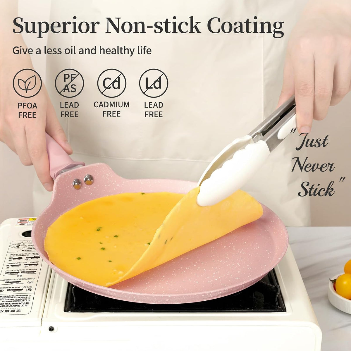 11 Inch Nonstick Crepe Pan,Granite Coated Pancake Pan-Pink