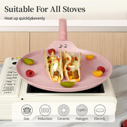 11 Inch Nonstick Crepe Pan,Granite Coated Pancake Pan-Pink