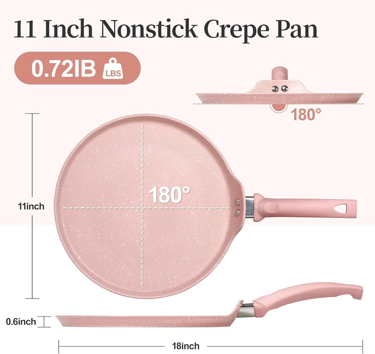 11 Inch Nonstick Crepe Pan,Granite Coated Pancake Pan-Pink