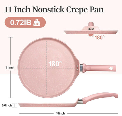 11 Inch Nonstick Crepe Pan,Granite Coated Pancake Pan-Pink