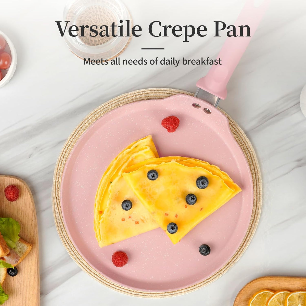 11 Inch Nonstick Crepe Pan,Granite Coated Pancake Pan-Pink