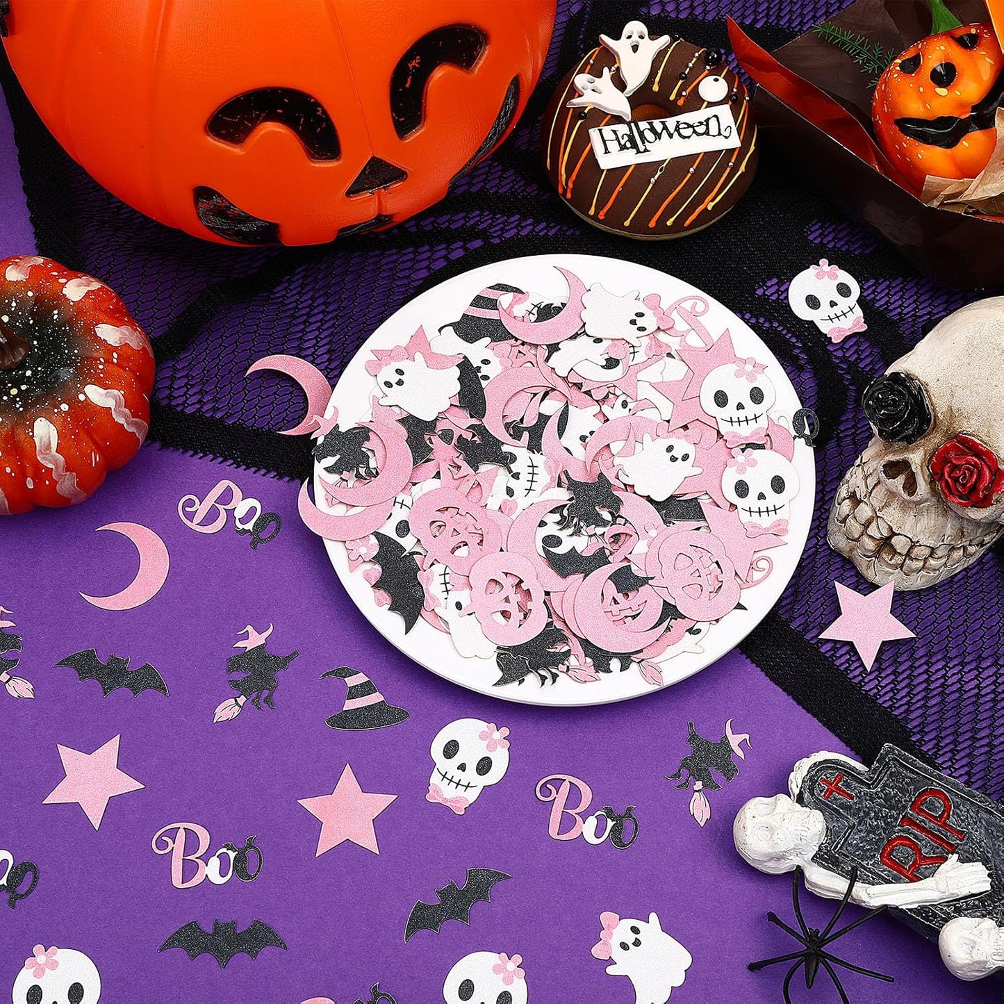 Pink Halloween Confetti Glitter Party Table Decorations