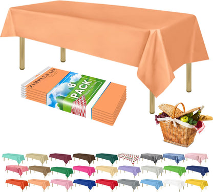 Premium Plastic Table Cloth Disposable 54" x 108" 6 Pack