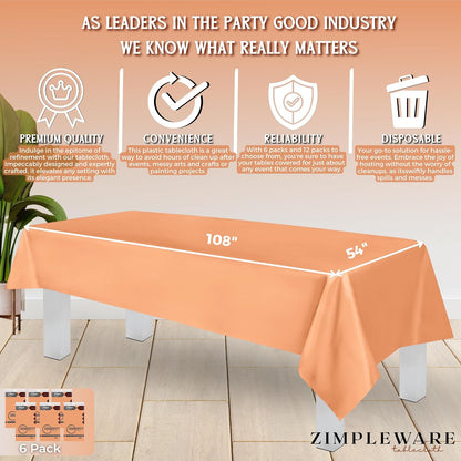 Premium Plastic Table Cloth Disposable 54" x 108" 6 Pack