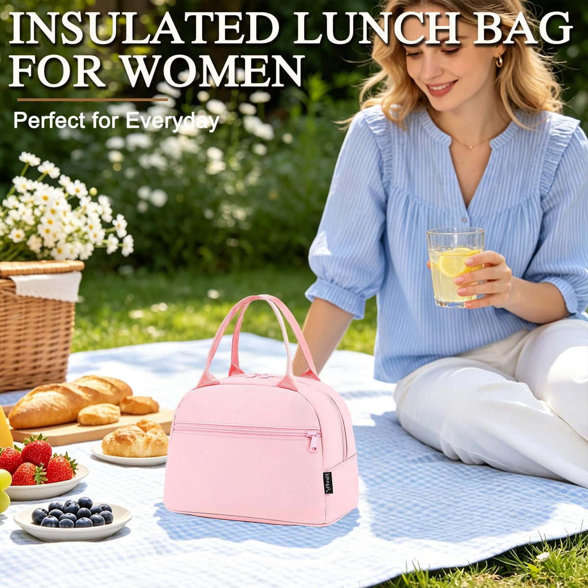 Lunch Bag Tote Bag Lunch Organizer Lunch Holder Insulated Lunch Cooler Bag for Women/Men,Pink, LB002-PK07