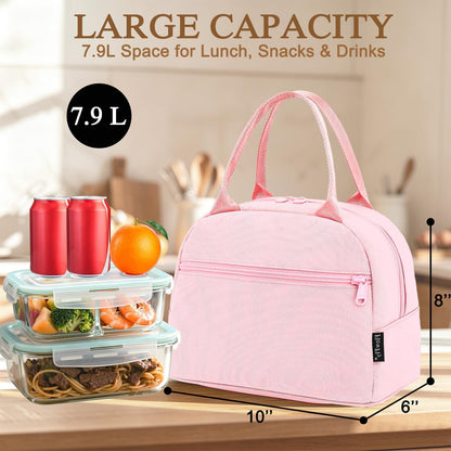 Lunch Bag Tote Bag Lunch Organizer Lunch Holder Insulated Lunch Cooler Bag for Women/Men,Pink, LB002-PK07