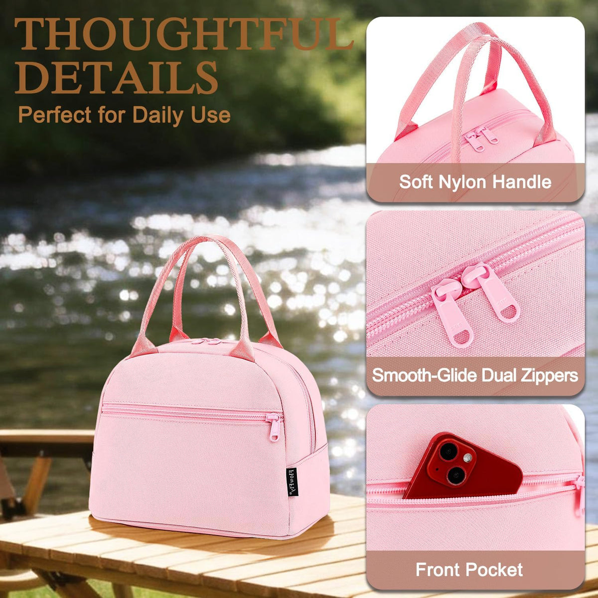 Lunch Bag Tote Bag Lunch Organizer Lunch Holder Insulated Lunch Cooler Bag for Women/Men,Pink, LB002-PK07