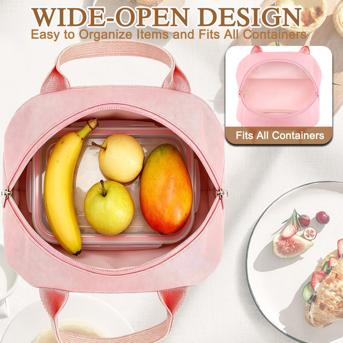 Lunch Bag Tote Bag Lunch Organizer Lunch Holder Insulated Lunch Cooler Bag for Women/Men,Pink, LB002-PK07