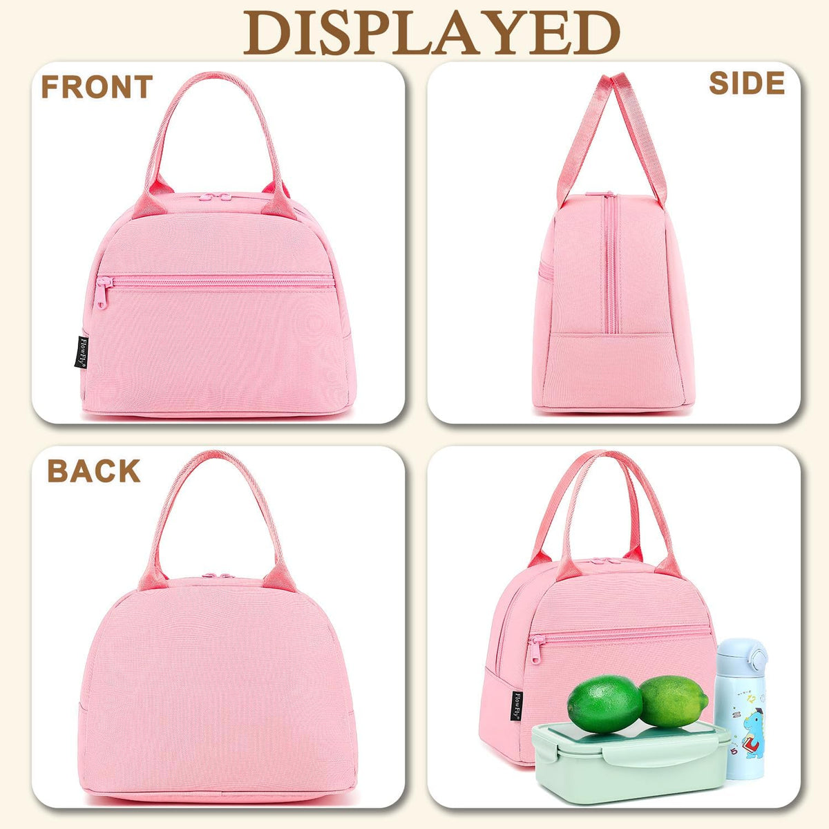 Lunch Bag Tote Bag Lunch Organizer Lunch Holder Insulated Lunch Cooler Bag for Women/Men,Pink, LB002-PK07