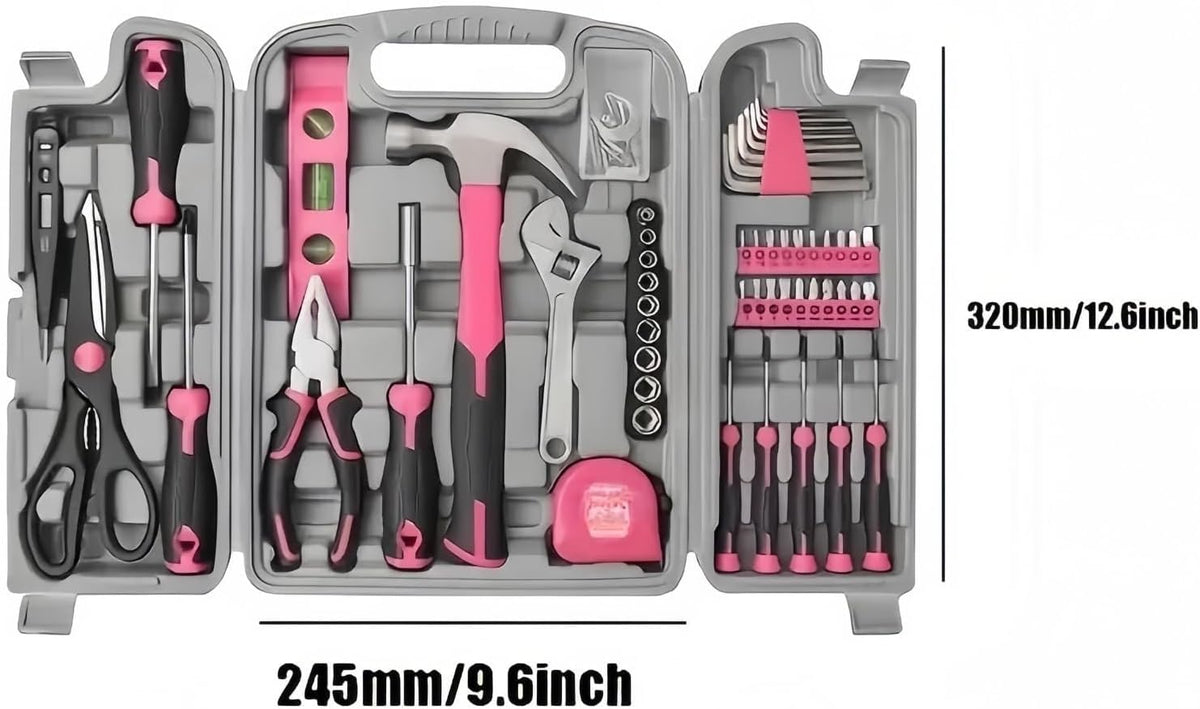 54pc Pink Home DIY Repair Tool Kit Set Women Ladies Beginner Complete Hand Tools in a Portable Toolbox Case Tool