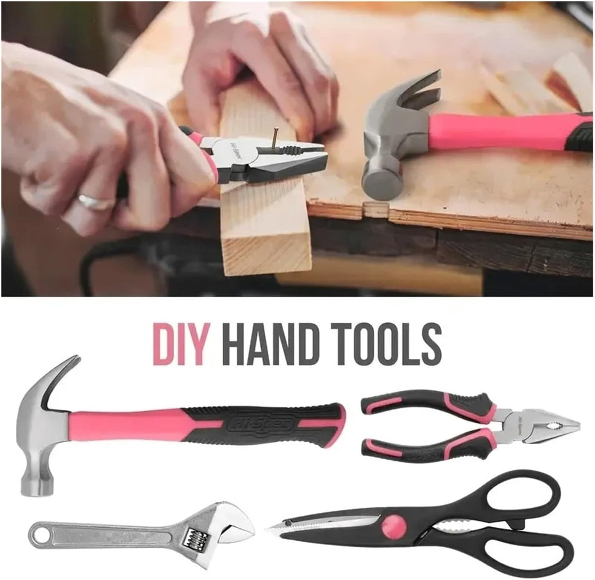 54pc Pink Home DIY Repair Tool Kit Set Women Ladies Beginner Complete Hand Tools in a Portable Toolbox Case Tool
