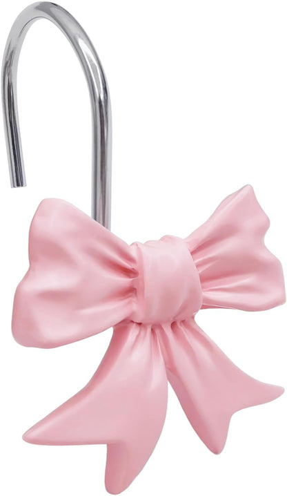 Decorative Shower Curtain Hooks, Bow Knot Shower Curtain Rings Hooks for Bathroom Baby Kids Room Rustproof Shower Hooks (Pink)
