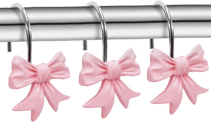 Decorative Shower Curtain Hooks, Bow Knot Shower Curtain Rings Hooks for Bathroom Baby Kids Room Rustproof Shower Hooks (Pink)