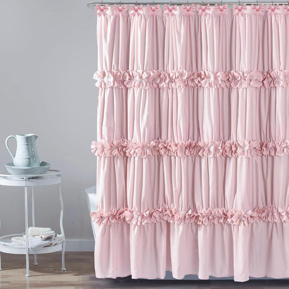 Decorative Shower Curtain Hooks, Bow Knot Shower Curtain Rings Hooks for Bathroom Baby Kids Room Rustproof Shower Hooks (Pink)