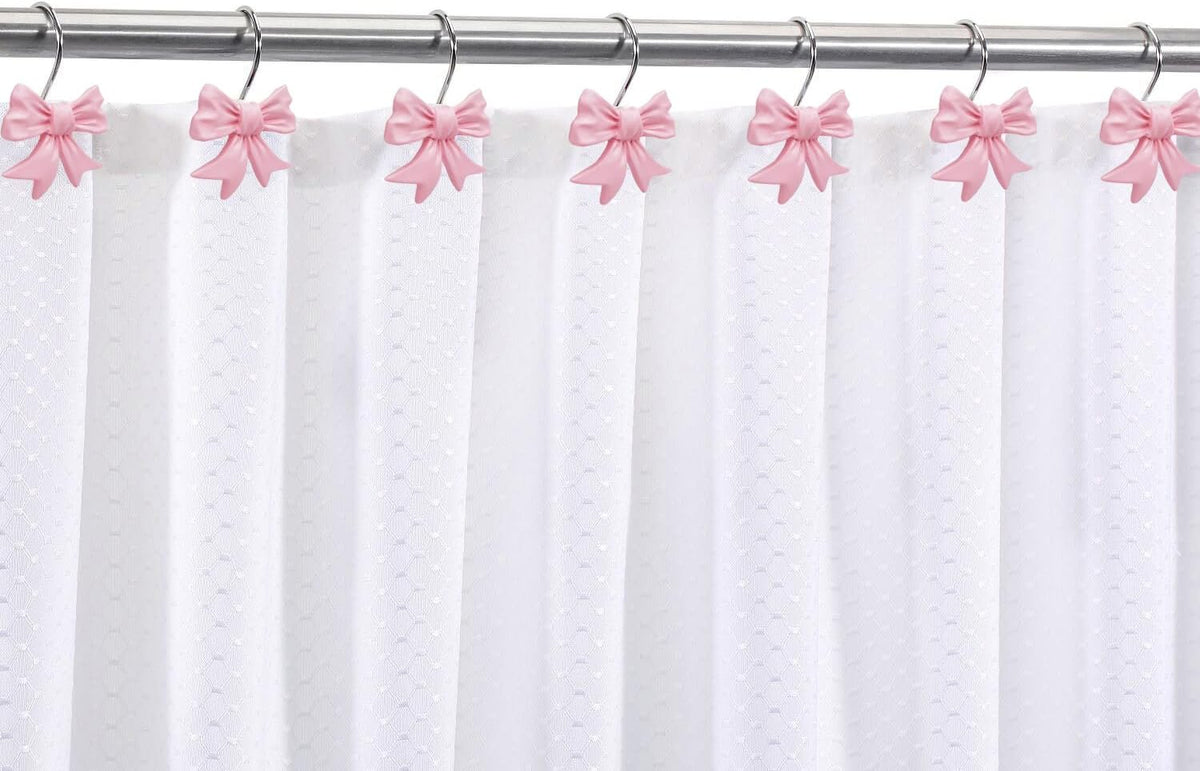 Decorative Shower Curtain Hooks, Bow Knot Shower Curtain Rings Hooks for Bathroom Baby Kids Room Rustproof Shower Hooks (Pink)