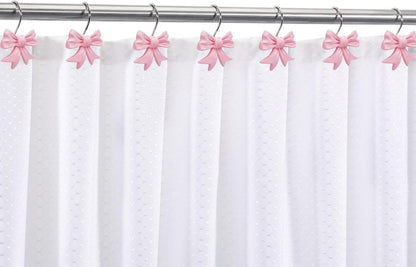 Decorative Shower Curtain Hooks, Bow Knot Shower Curtain Rings Hooks for Bathroom Baby Kids Room Rustproof Shower Hooks (Pink)