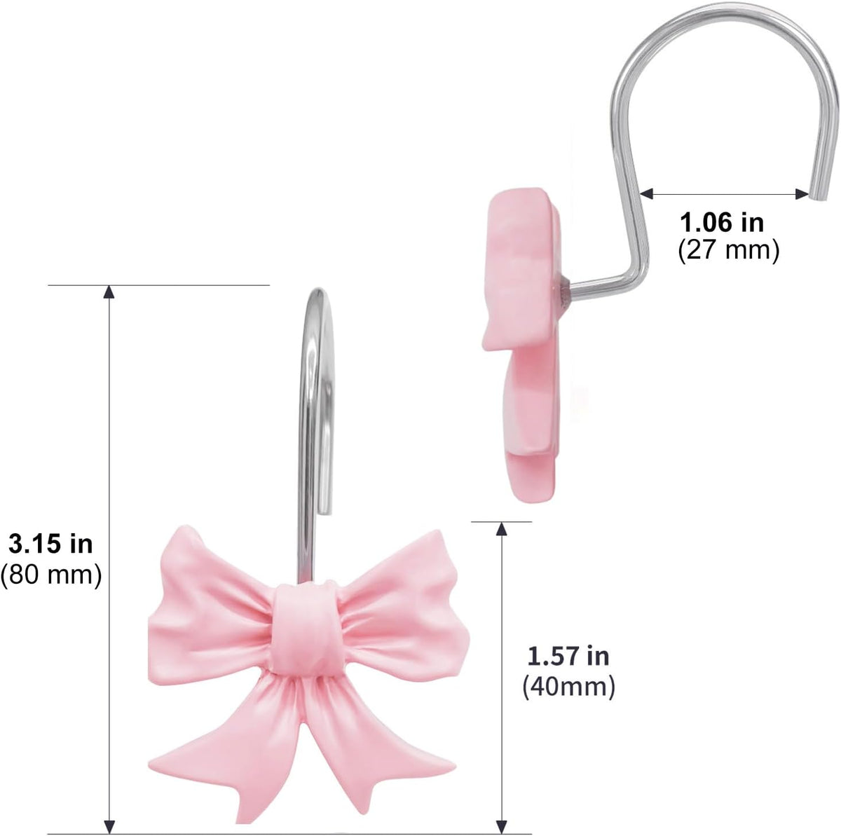 Decorative Shower Curtain Hooks, Bow Knot Shower Curtain Rings Hooks for Bathroom Baby Kids Room Rustproof Shower Hooks (Pink)