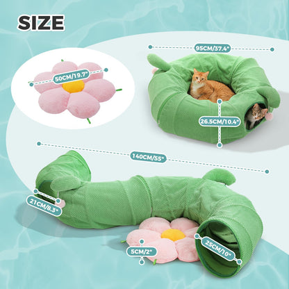 PAWZ Road Cactus Cat Donut Tunnel Collapsible Cat Tunnel Tube, Dia-38 inches with Flower Soft Mat for Indoor Cats and Rabbits